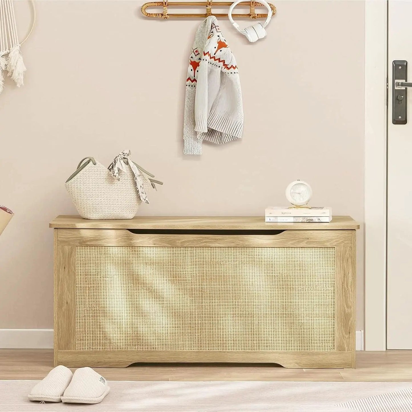 Natural 39.4 Inch StorageChest With Hinges Durable from PriceLows™