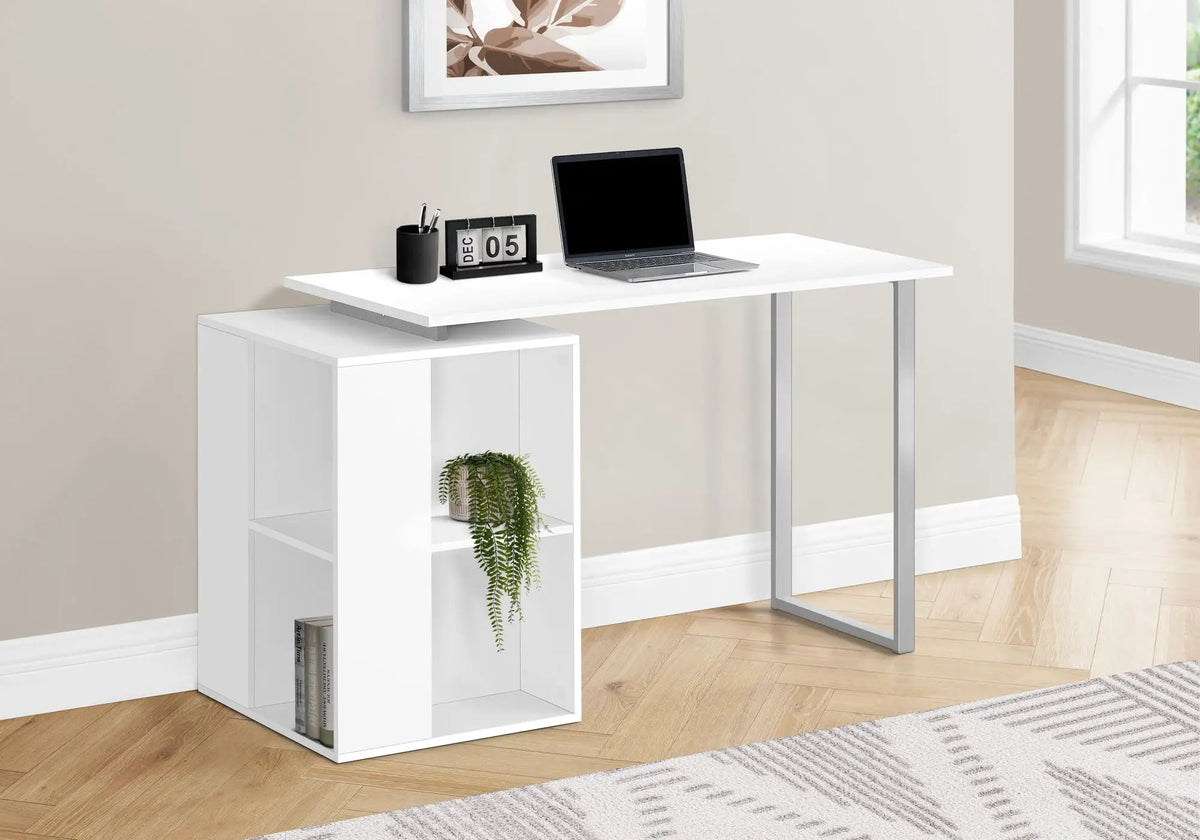 Computer Desk With Bookcase | 55 Inch Width | Left Or Right Setup | 8 Fixed Shelves