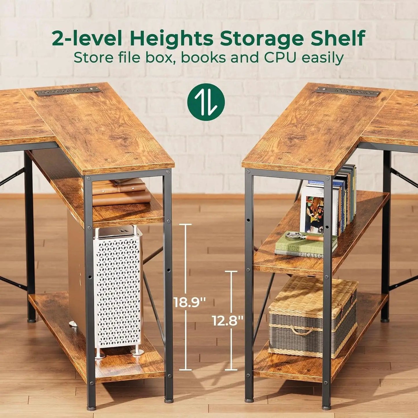 L Shaped Desk 47 Inch With Power Outlets For Home Office from PriceLows™