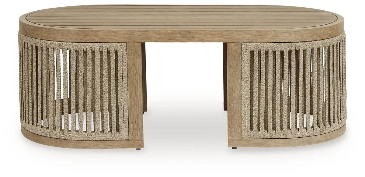 Serena Shores Rectangular Cocktail Table | 47.38 x 23.63 x 16.38 in | Polyester & Wood | Beige