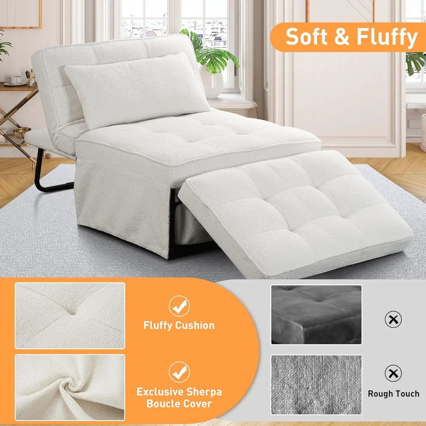 Beige Convertible Sofa Bed With Adjustable Backrest from PriceLows™