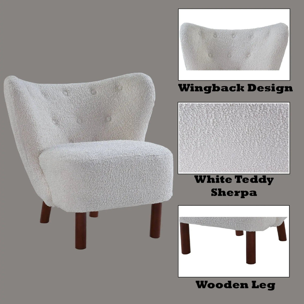 Zusud Teddy Sherpa Accent Chair | 34 x 31 x 34 in | Living Room Furniture | White
