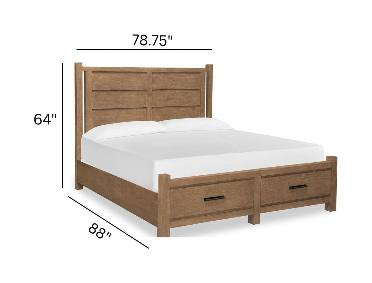 Plum Creek Panel Storage Bed | 6 Pieces | Oak Veneer & Fabric | Bedroom