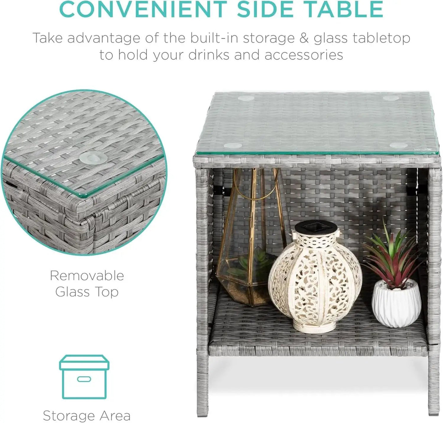 3 Piece Outdoor Wicker Bistro Set With Side Table from PriceLows™