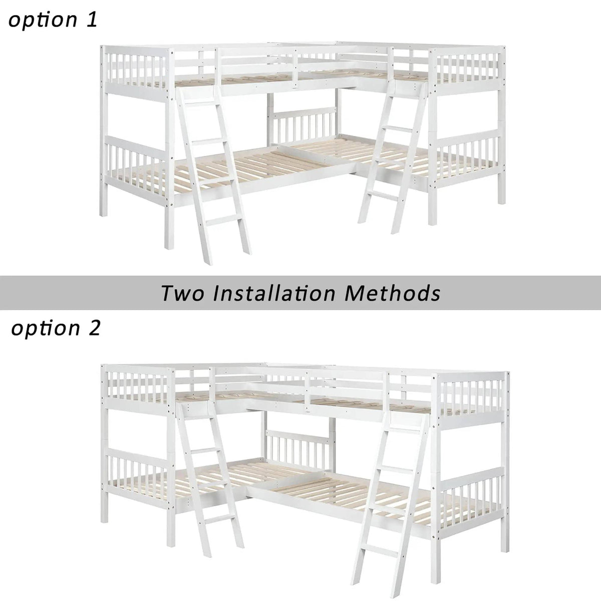 L Shaped Bunk Bed With Ladder | 2 Pieces | Pine Wood | Bedroom