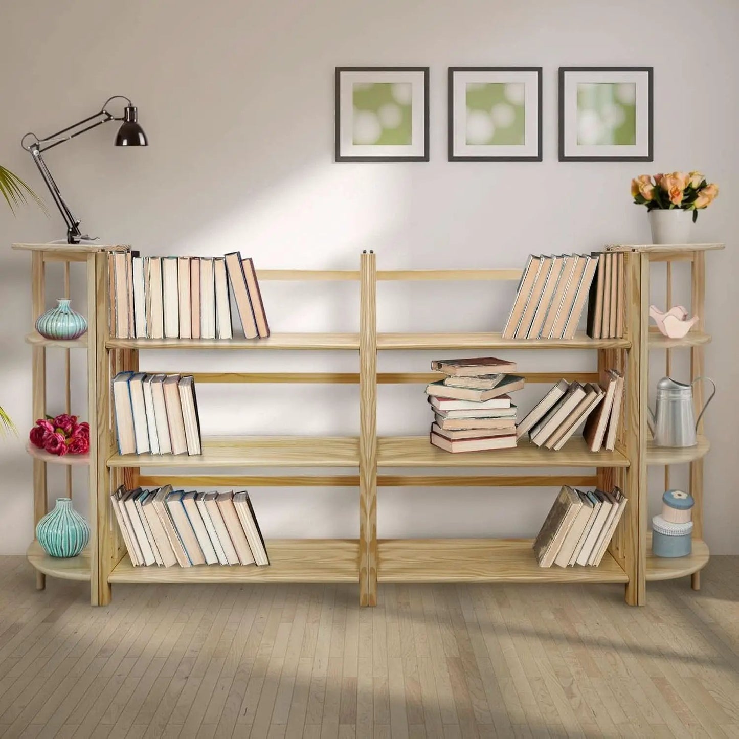 3-Shelf Folding Stackable Bookcase 27.5 Inch Wide Honey Oak from PriceLows™
