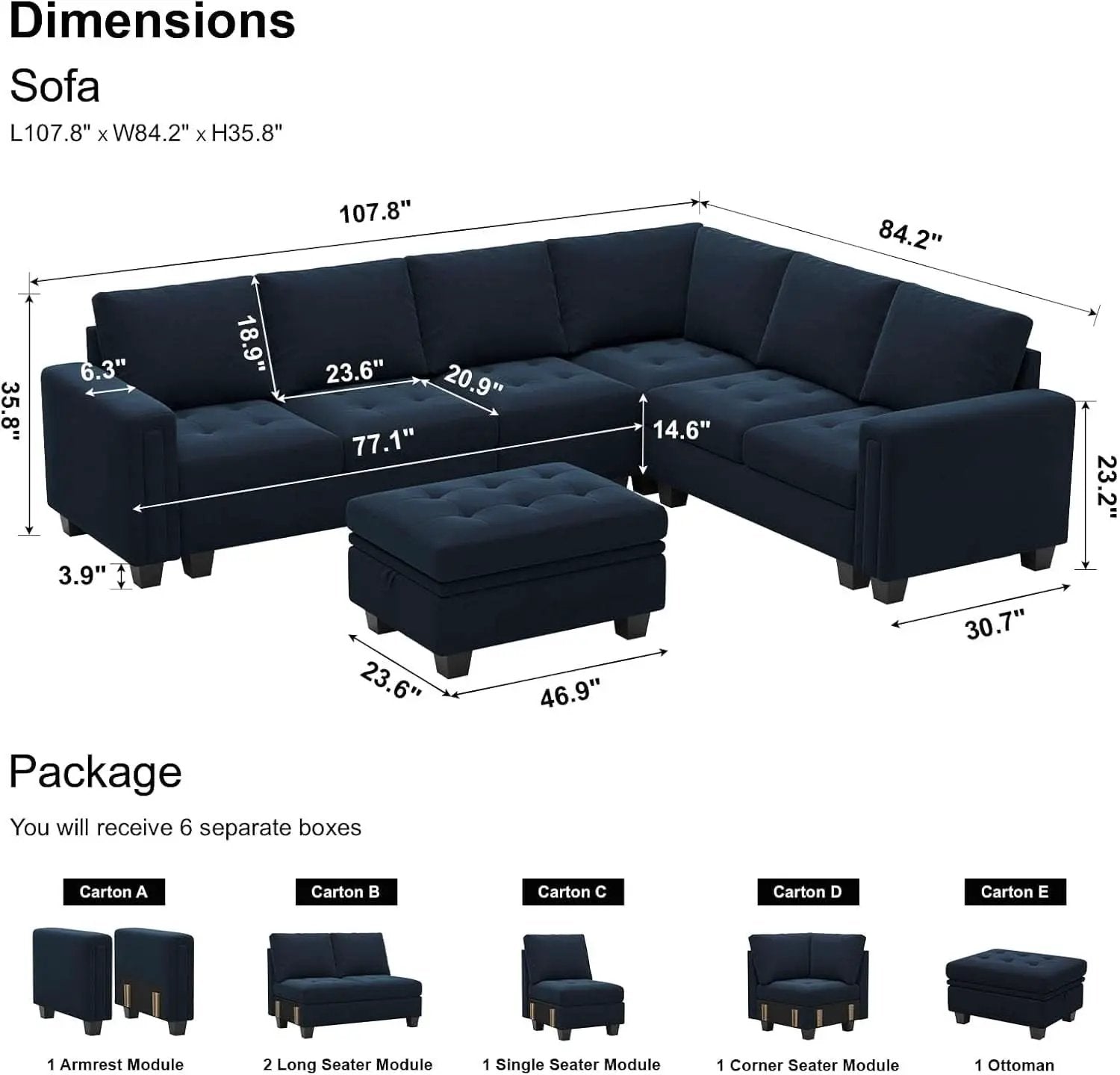 Velvet L Shaped Sofa Reversible Chaise Storage Ottoman Blue from PriceLows™