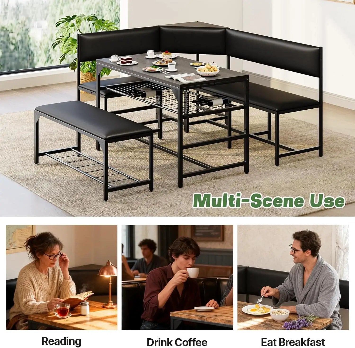 Corner Dining Table Set Space Saving Graphite Grey 4To6 from PriceLows™