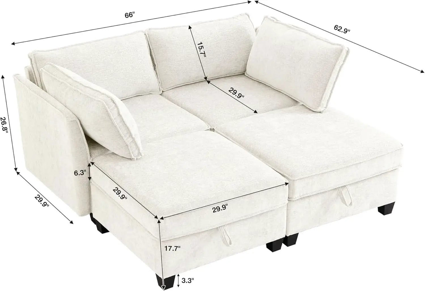 Beige Modular Sectional Sofa Featuring Sleeper Storage from PriceLows™
