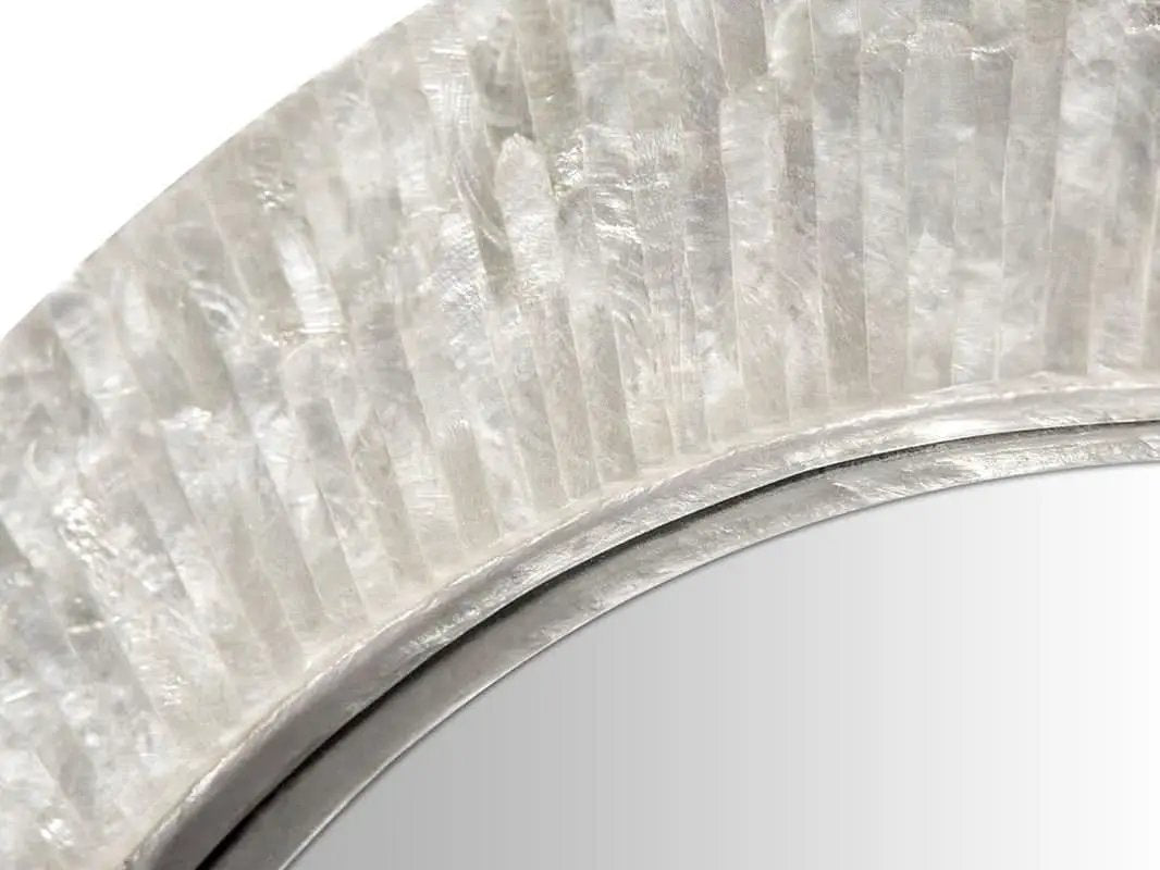 Handcrafted Pearlescent White Capiz Seashell Sunray Wall Mirror 24 Inch Diameter from PriceLows™