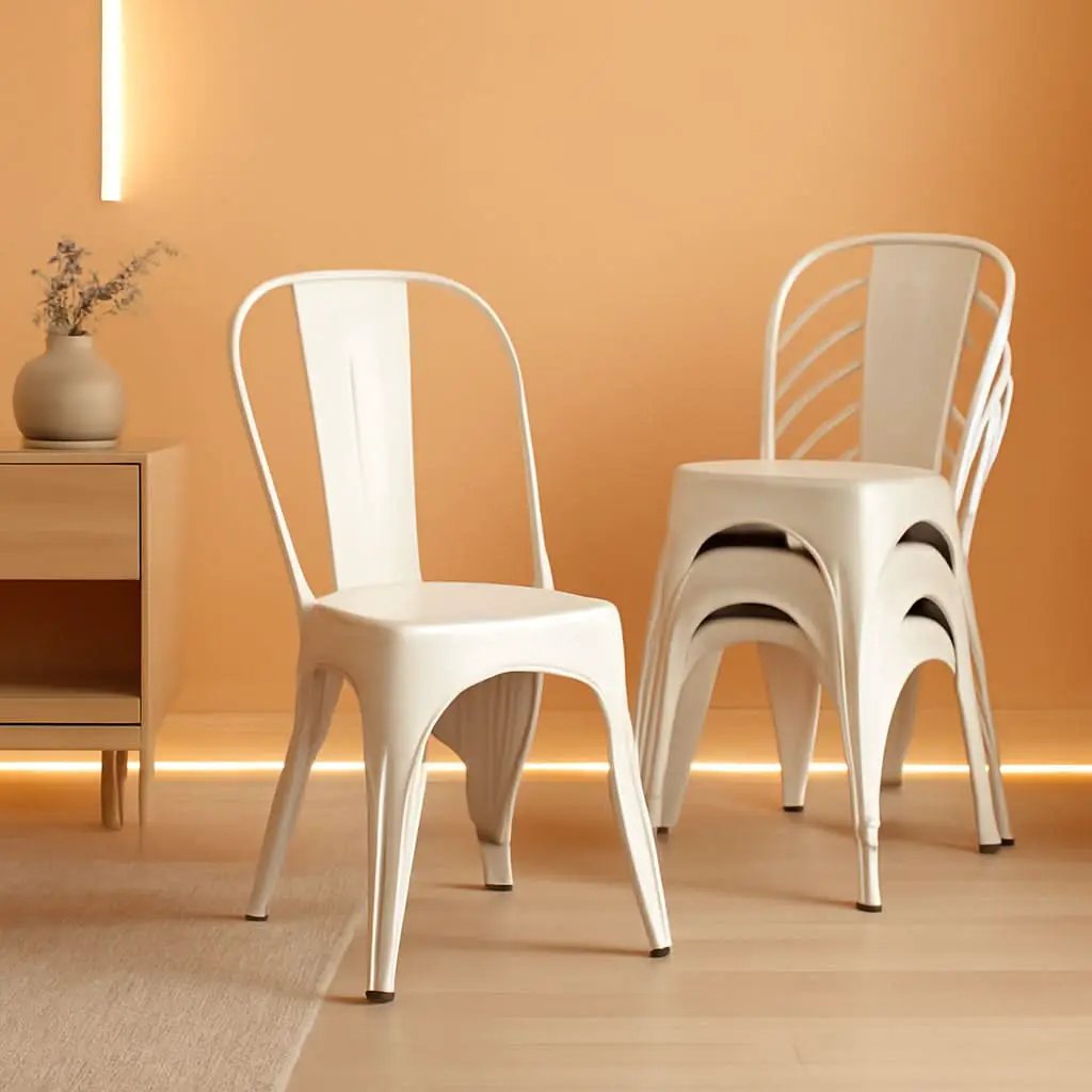 Tolix Style Metal Dining Chair White Stackable Set Of 4 from PriceLows™