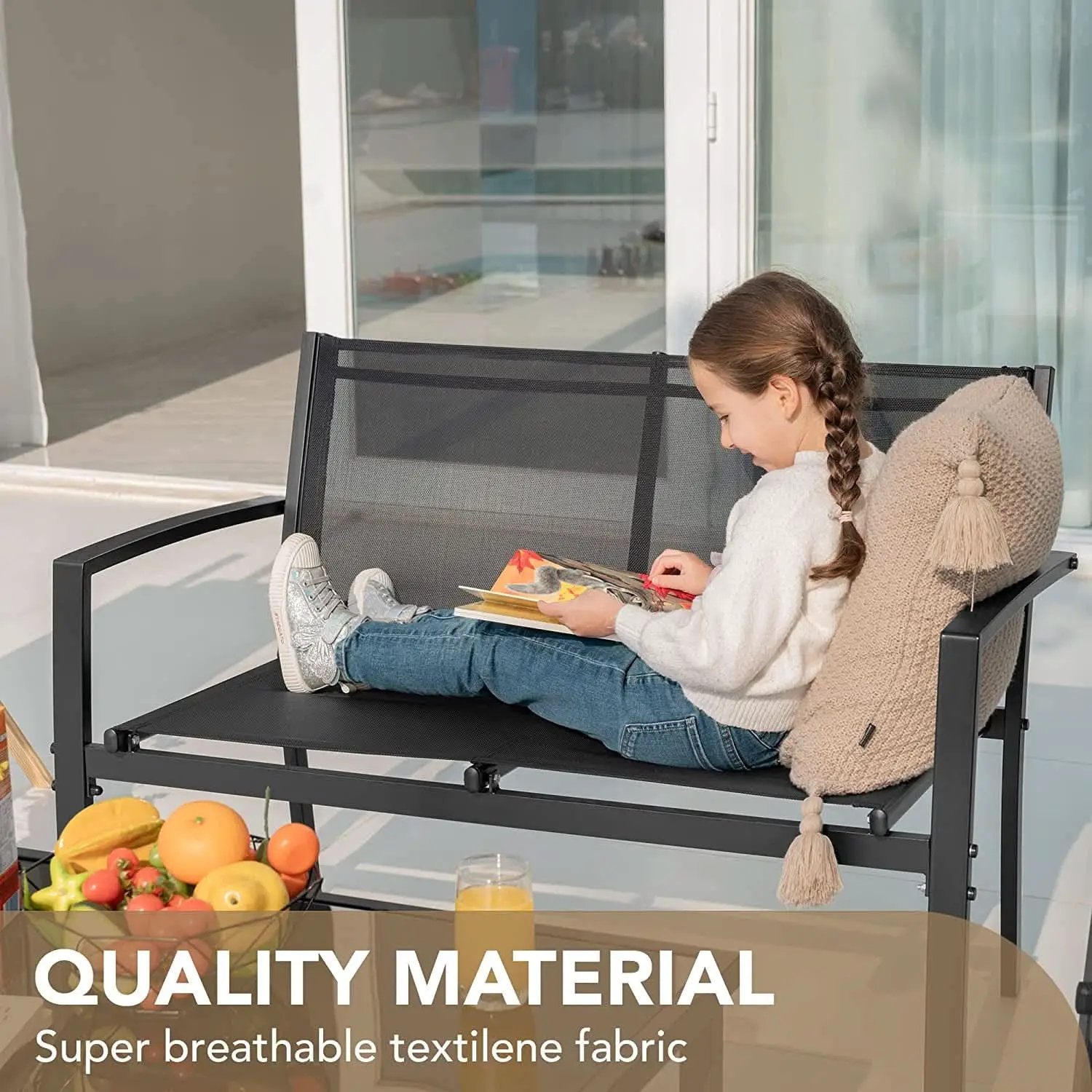 4 Piece Outdoor Patio Set With Glass Table Black Durable from PriceLows™