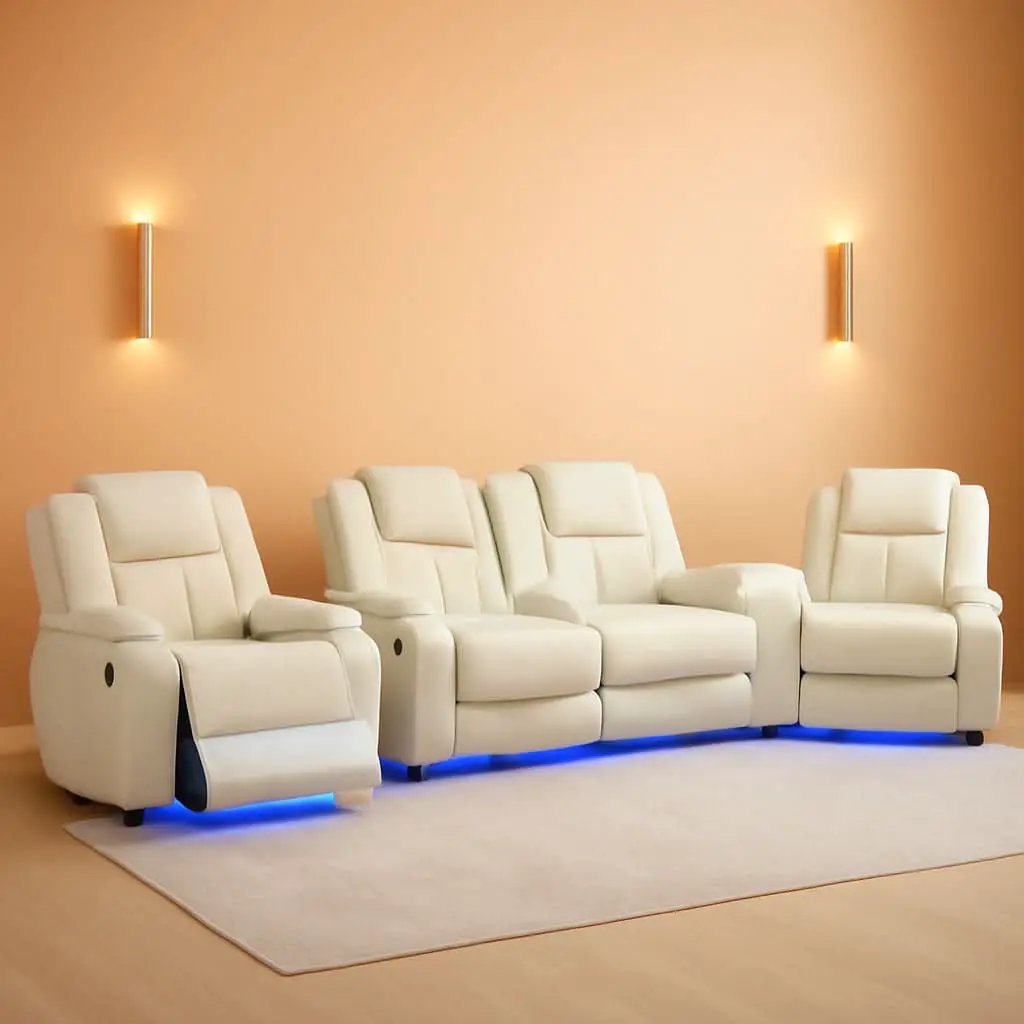 Leather Power Recliner Sofa Set Cream White With USB Port from PriceLows™