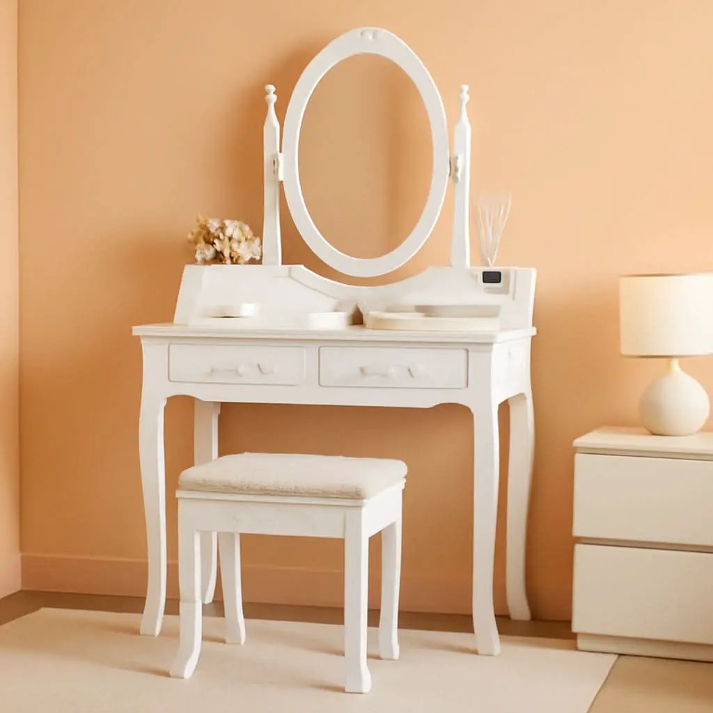 Wood Makeup Vanity Table Set With Detachable Mirror from PriceLows™