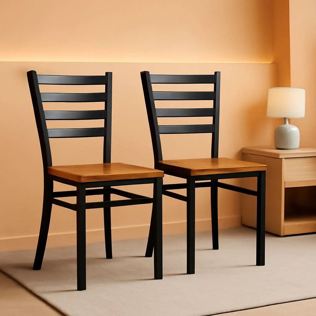 2 Pack HERCULES Series Black Ladder Back Metal Restaurant Chair With Cherry Wood Seat from PriceLows™