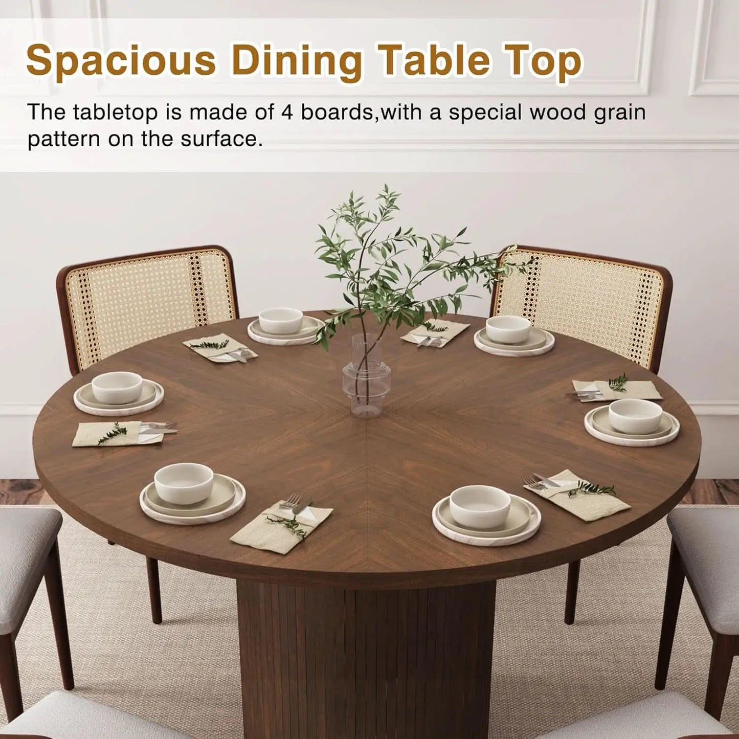Round Dining Table For 4 Walnut 47 Inch Modern Farmhouse from PriceLows™