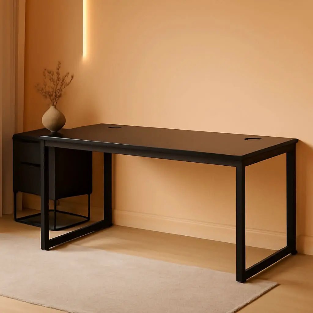 Black Solo Desk 55 Inch Wide With Two Cable Grommets from PriceLows™