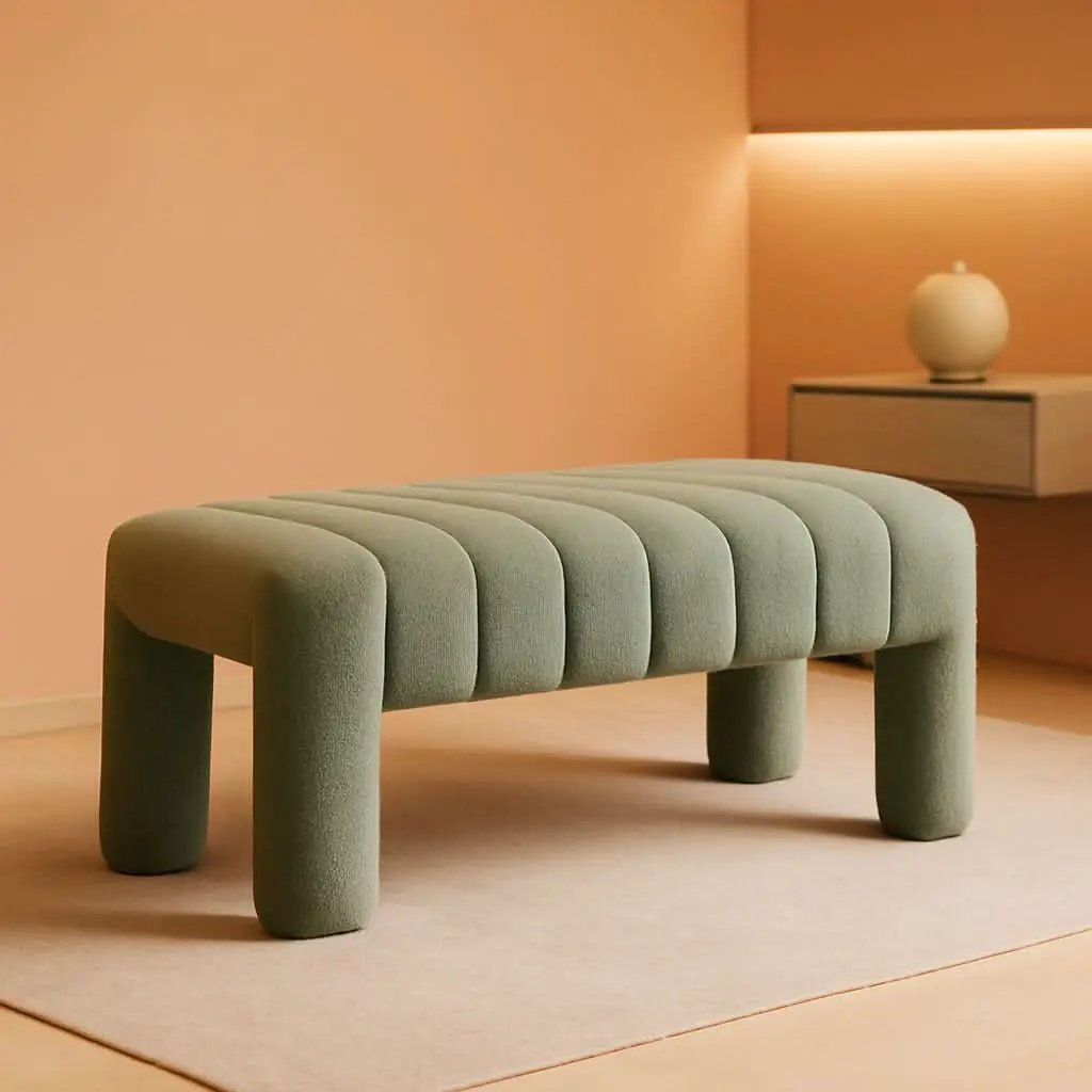 42.5 Inches Upholstered Ottoman Bench Boucle Fabric from PriceLows™