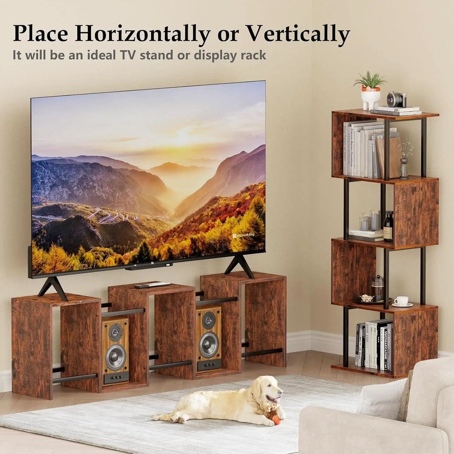 S Shaped 6 Tier Bookshelf Wood And Metal Room Divider from PriceLows™