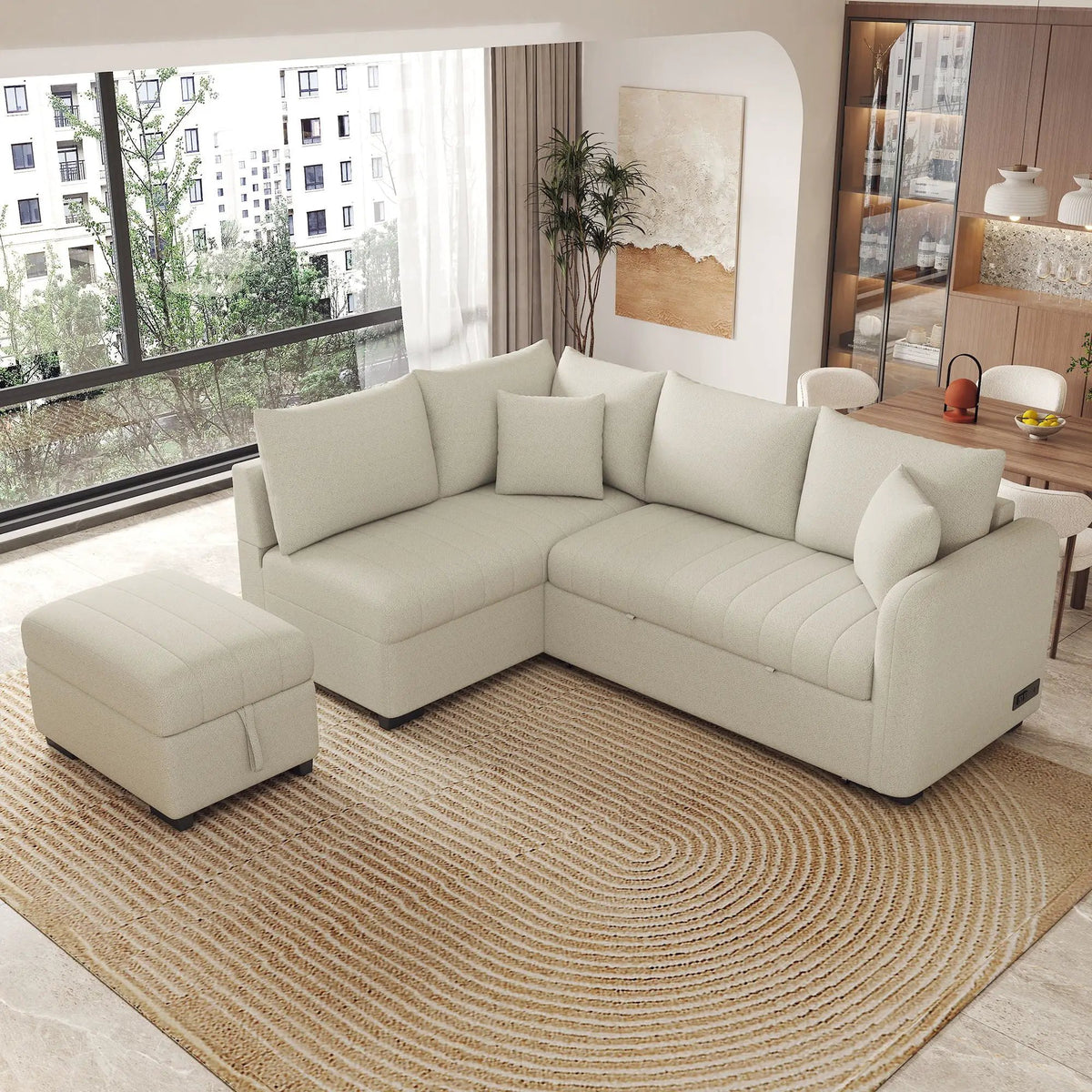 L Shaped Sectional Sofa Bed | USB Ports | Power Sockets | Storage Ottoman