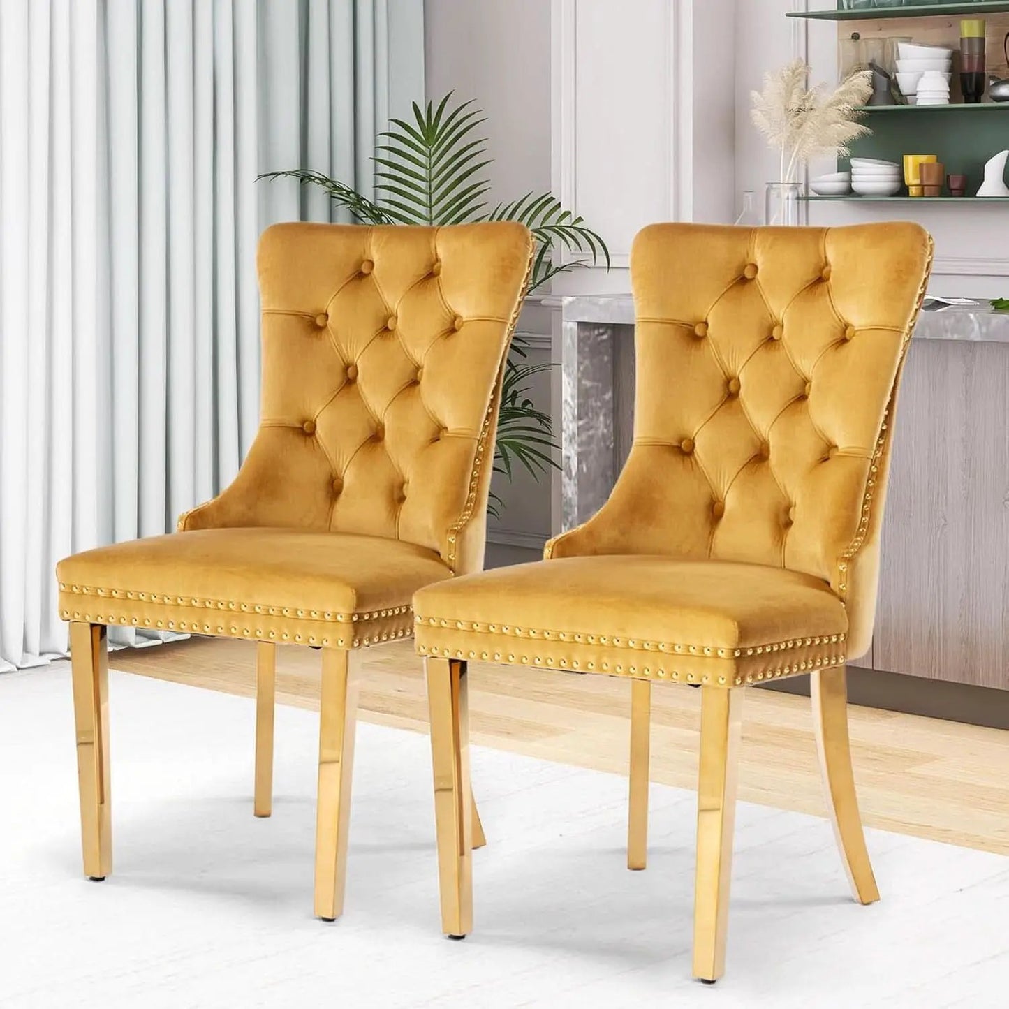 Velvet Tufted Dining Chair Set Of 2 With Nailhead Trim from PriceLows™