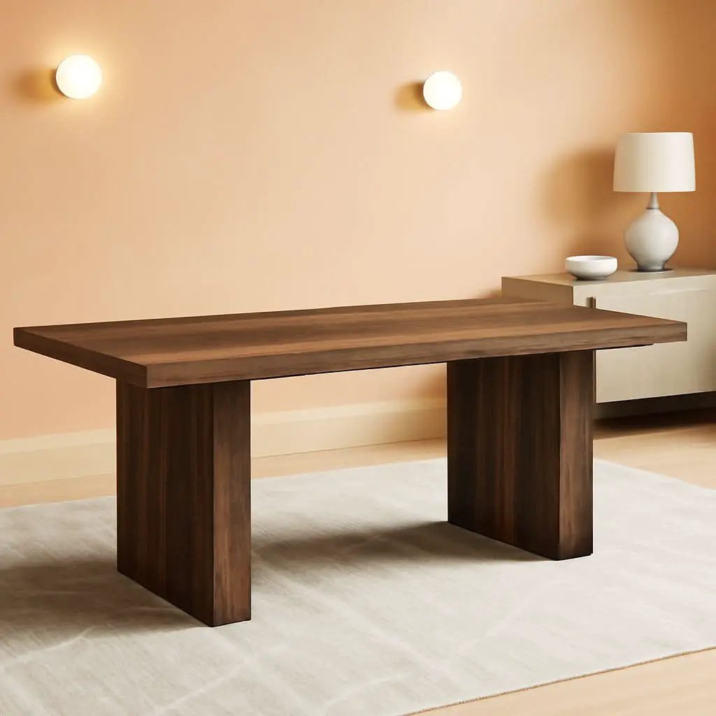 63 Inch Dark Brown Farmhouse Dining Table With Large Tabletop For 4 To 6 People from PriceLows™