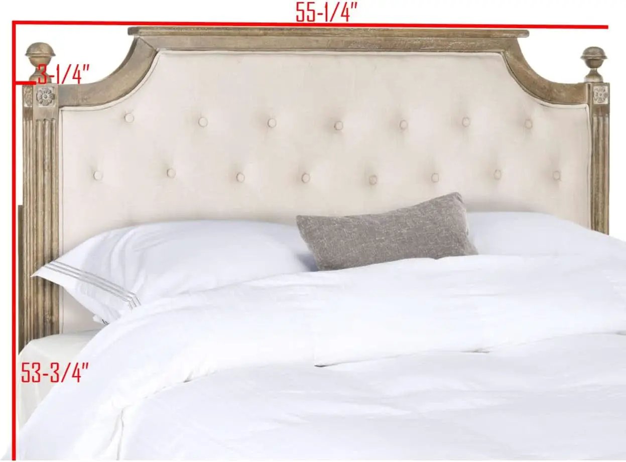 Tufted Linen Headboard in Beige and Rustic Oak from PriceLows™