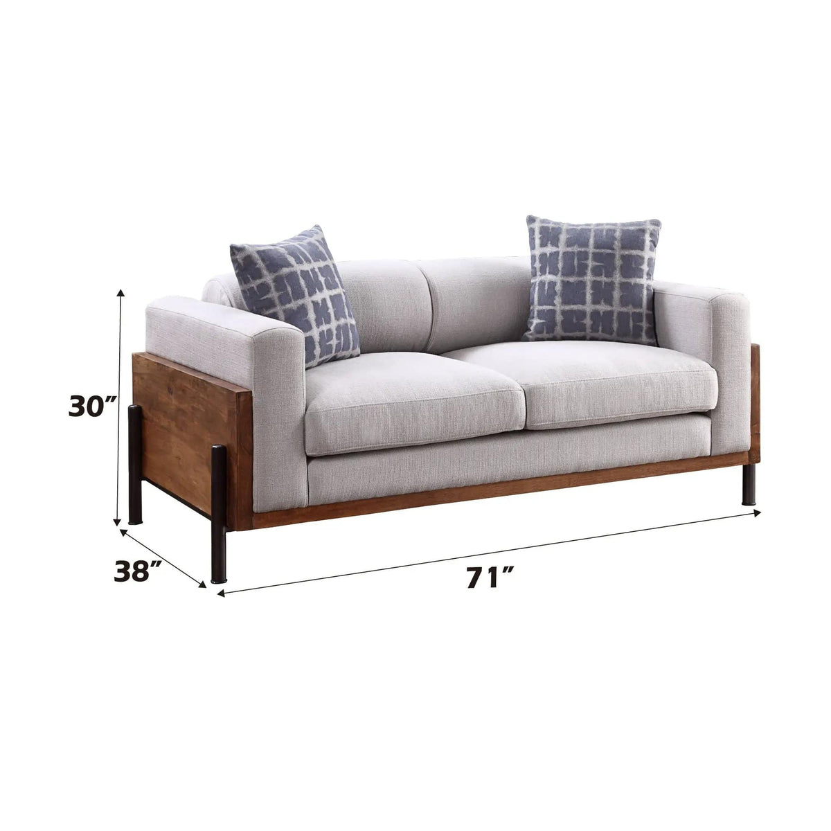 Pelton Loveseat With 2 Toss Pillows | 38 x 71 x 30 in | Solid Wood & Walnut | Walnut