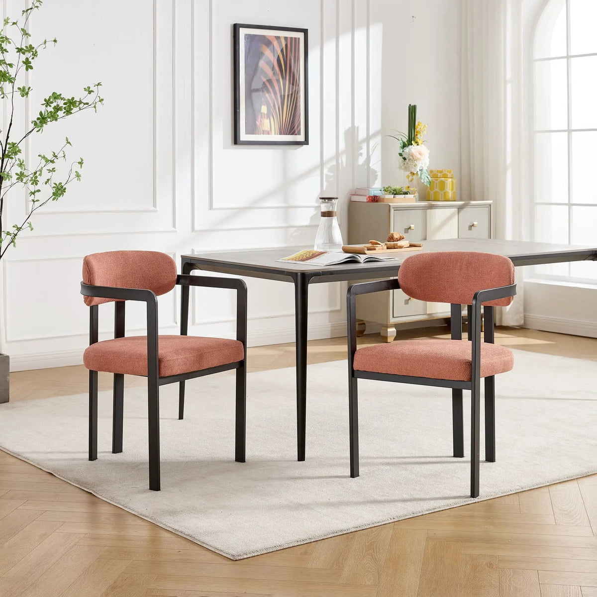 Dining Arm Chairs | Set Of 2 | Matte Metal Legs | Curved Ergonomic Backrest