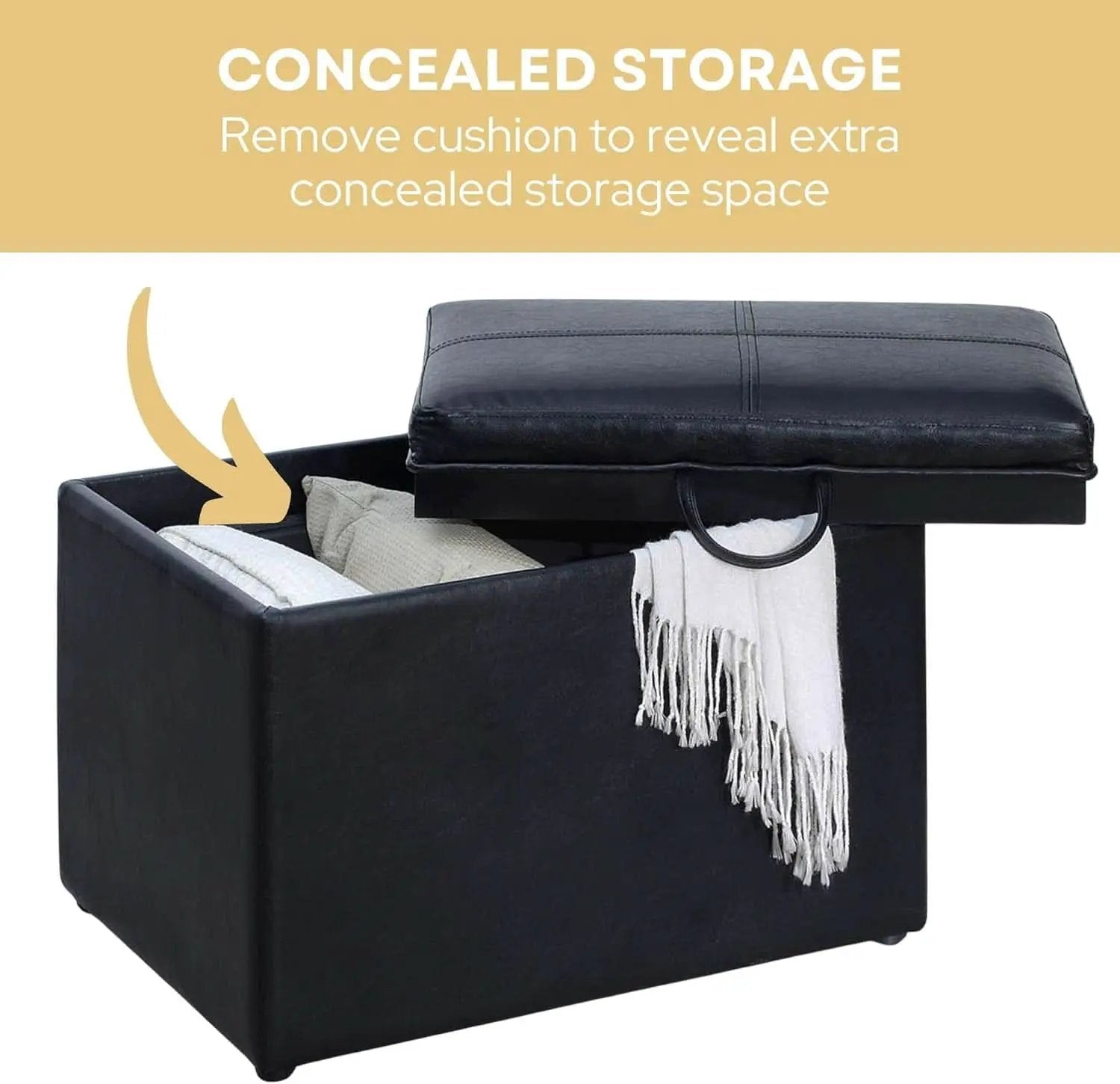 Accent Storage Ottoman 22 Point 75 Inches Charcoal Jet Black from PriceLows™