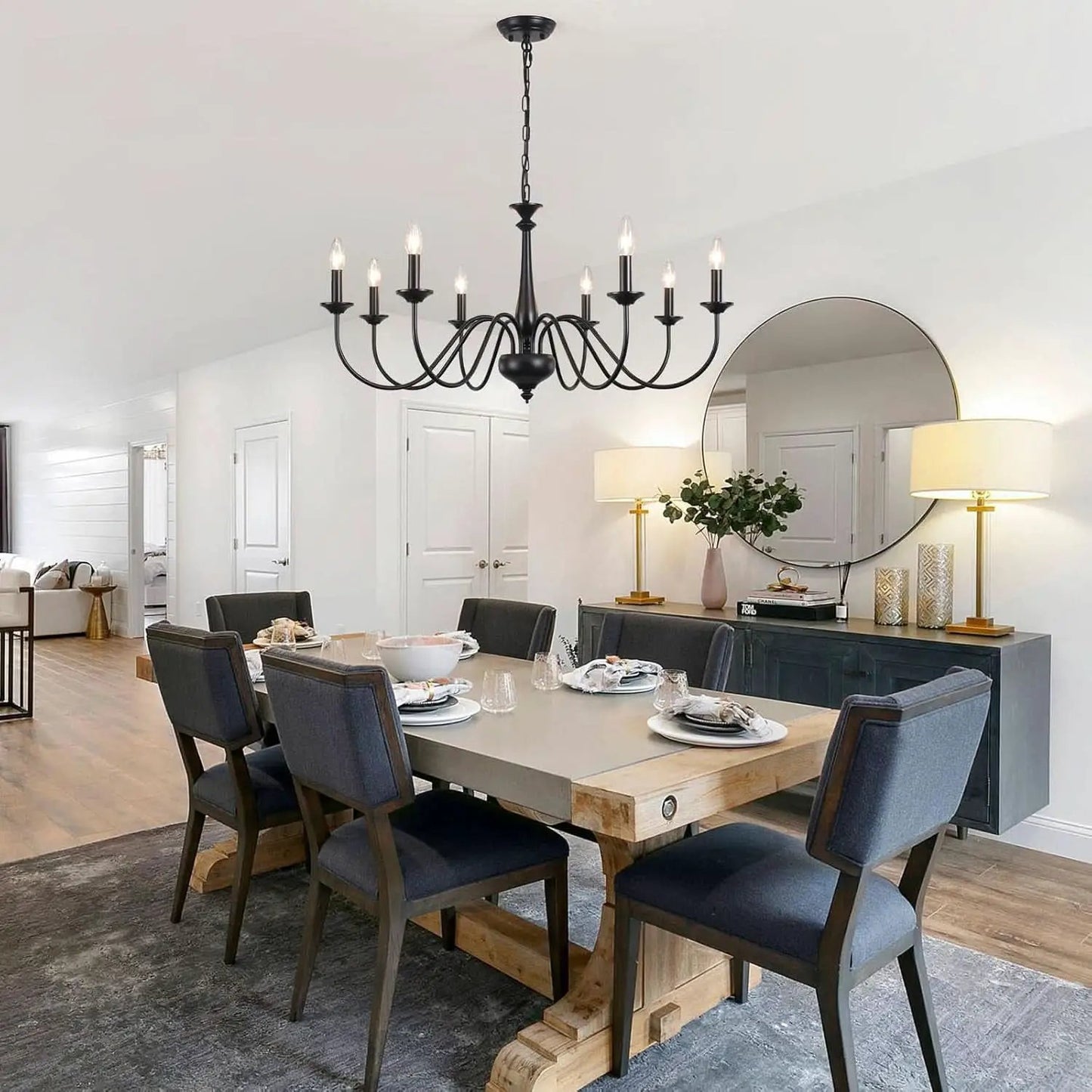 Eight Light Black Farmhouse Chandelier Ceiling Fixture from PriceLows™