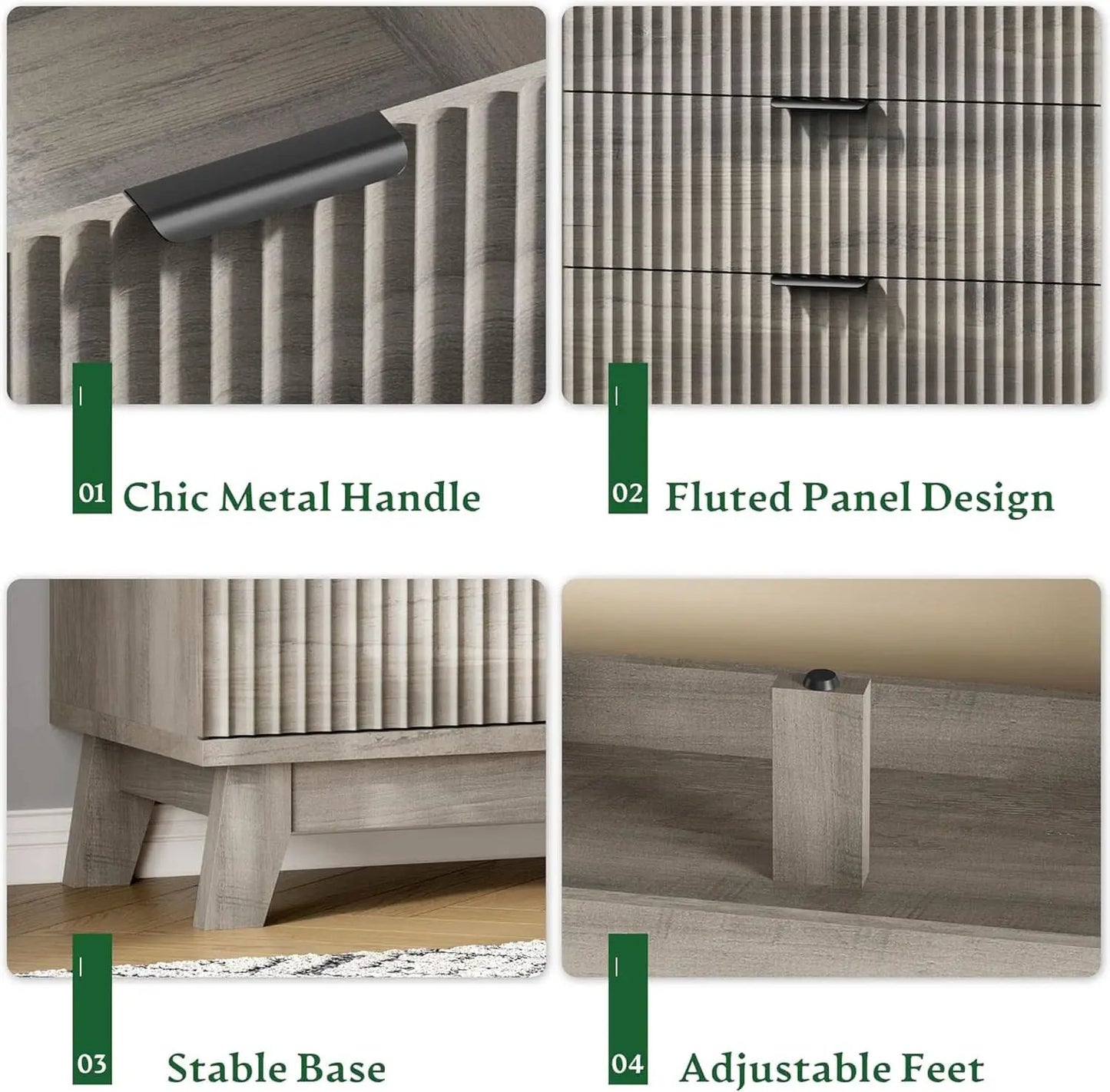 63 Inch Dresser Charcoal Grey Finish With Wave Fluted Panel And 9 Drawers from PriceLows™