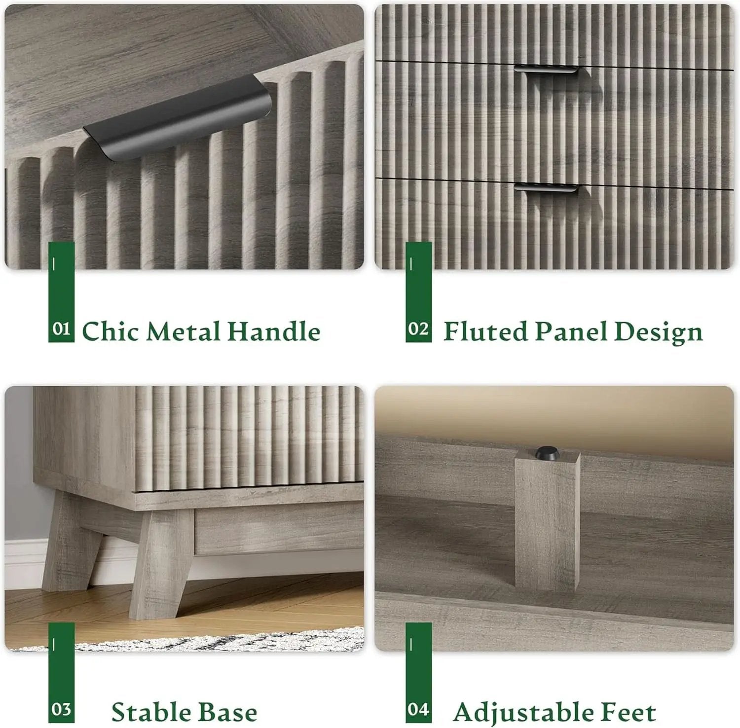 63 Inch Dresser Charcoal Grey Finish With Wave Fluted Panel And 9 Drawers from PriceLows™