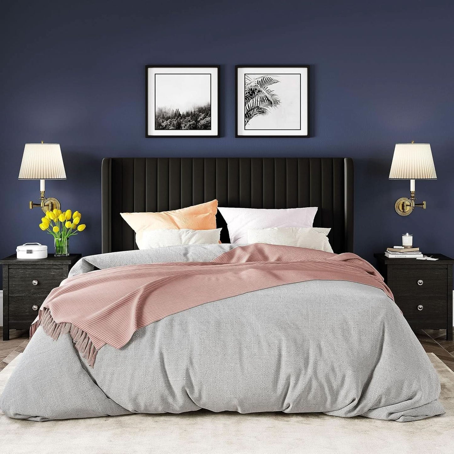 Queen Size Velvet Bed Frame With Wingback Headboard Storage from PriceLows™