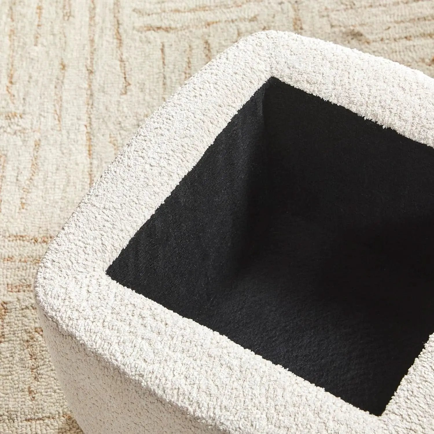 Ivory Luxurious Storage Bouclé Ottoman Wooden Legs from PriceLows™