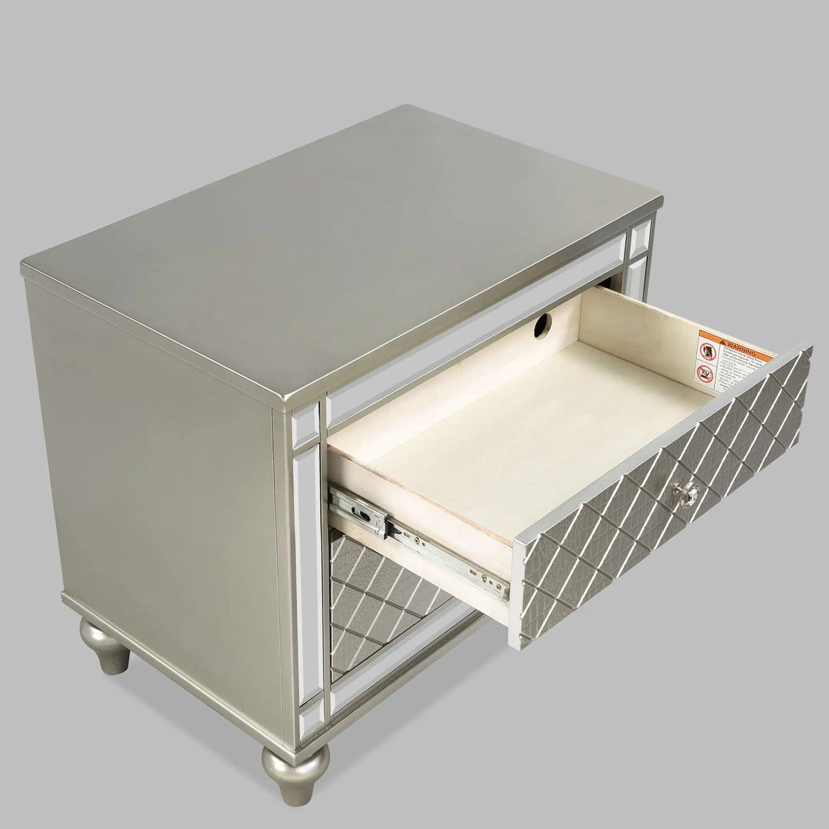 2 Drawer Nightstand With Diamond Patterned Fronts - | 28 x 18.3 x 26.5 in | 2-Drawer | Silver