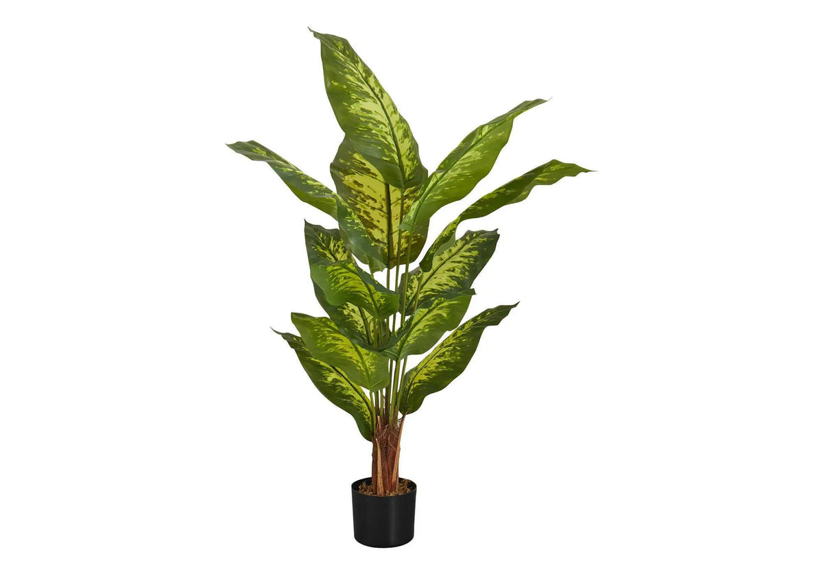 47 Inch Artificial Evergreen Tree | 12 Variegated Real Touch Leaves | Indoor Faux Floor Plant | Potted