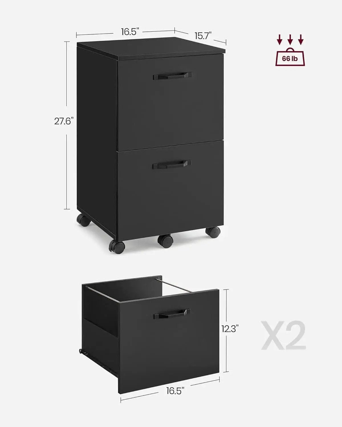 2-Drawer File Cabinet Matte Black For Home Office And Printer Stand Fits A4 And Letter Files from PriceLows™
