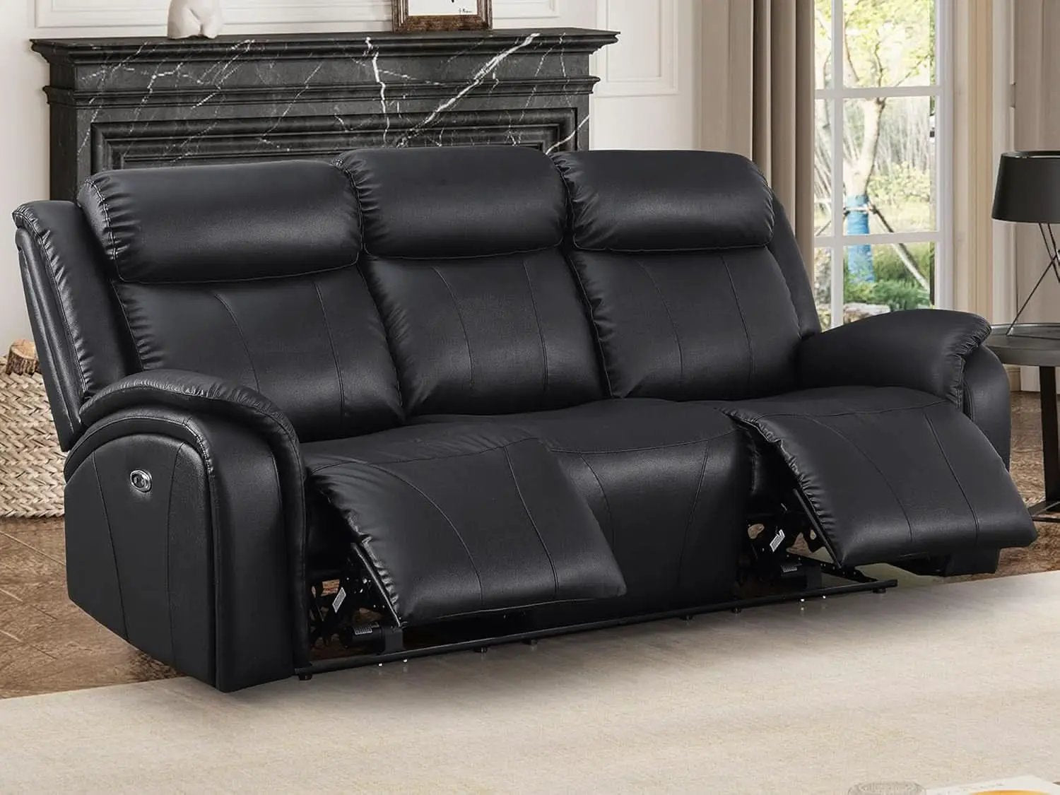 Power Recliner Sofa Set 3 Piece With Storage Black from PriceLows™