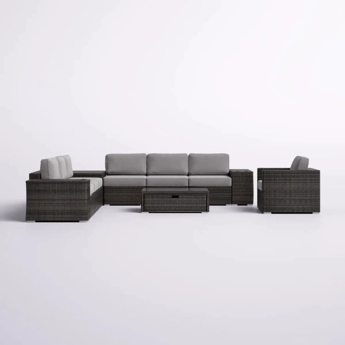 Patio Rattan Sectional Set | Half-Round HDPE Wicker | Rustproof Aluminum Frame | Fully Assembled