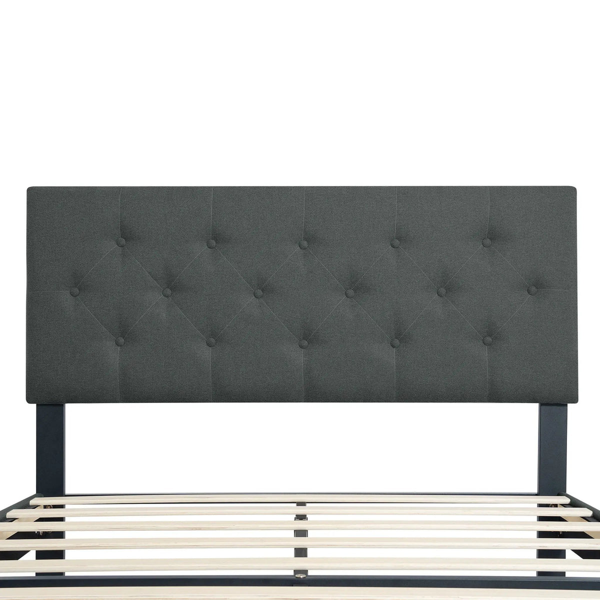 Platform Bed Frame | Button Tufted Headboard | Box Spring Free