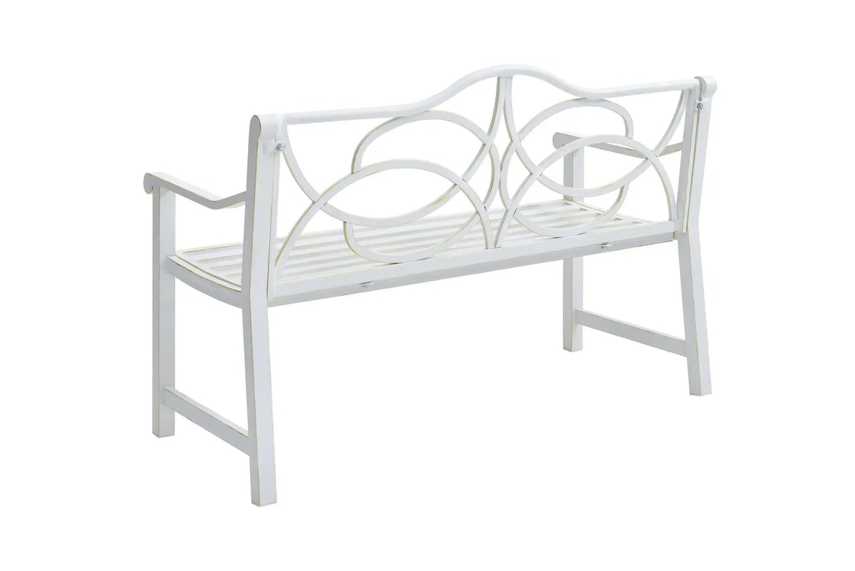 Outdoor Garden Patio Bench With Backrest And Armrest, Slatted Seat For Park, Yard | 50.5 x 22.5 x 35.1 in | Steel & Iron | White