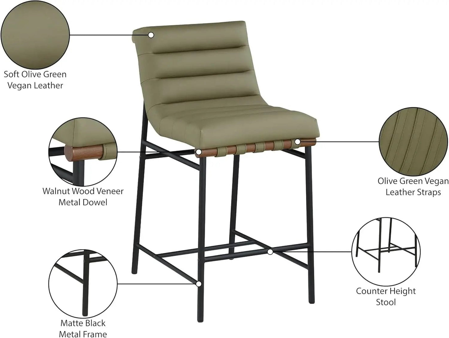 Olive Green Vegan Leather Counter Stool With Black Frame from PriceLows™