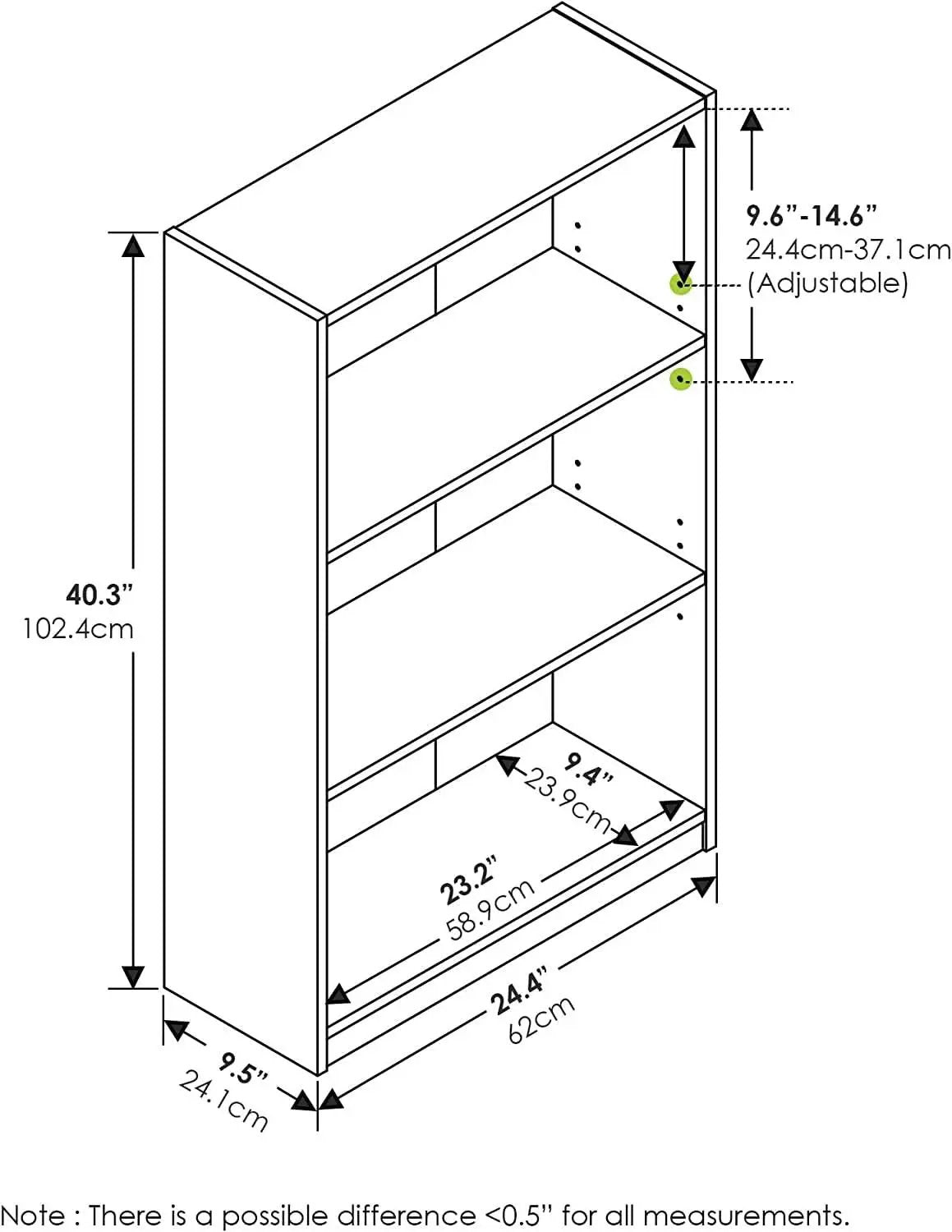 3 Tier Adjustable Bookcase For Home Office Storage from PriceLows™