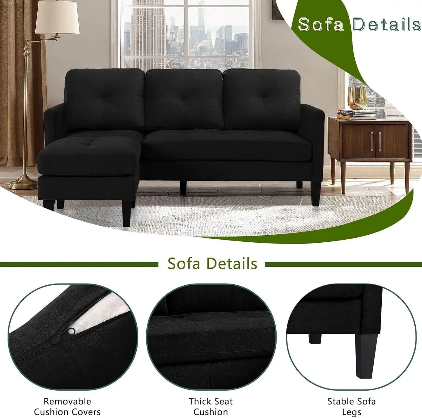 Adjustable L Shaped Sofa With Storage In Black Nordic Style from PriceLows™