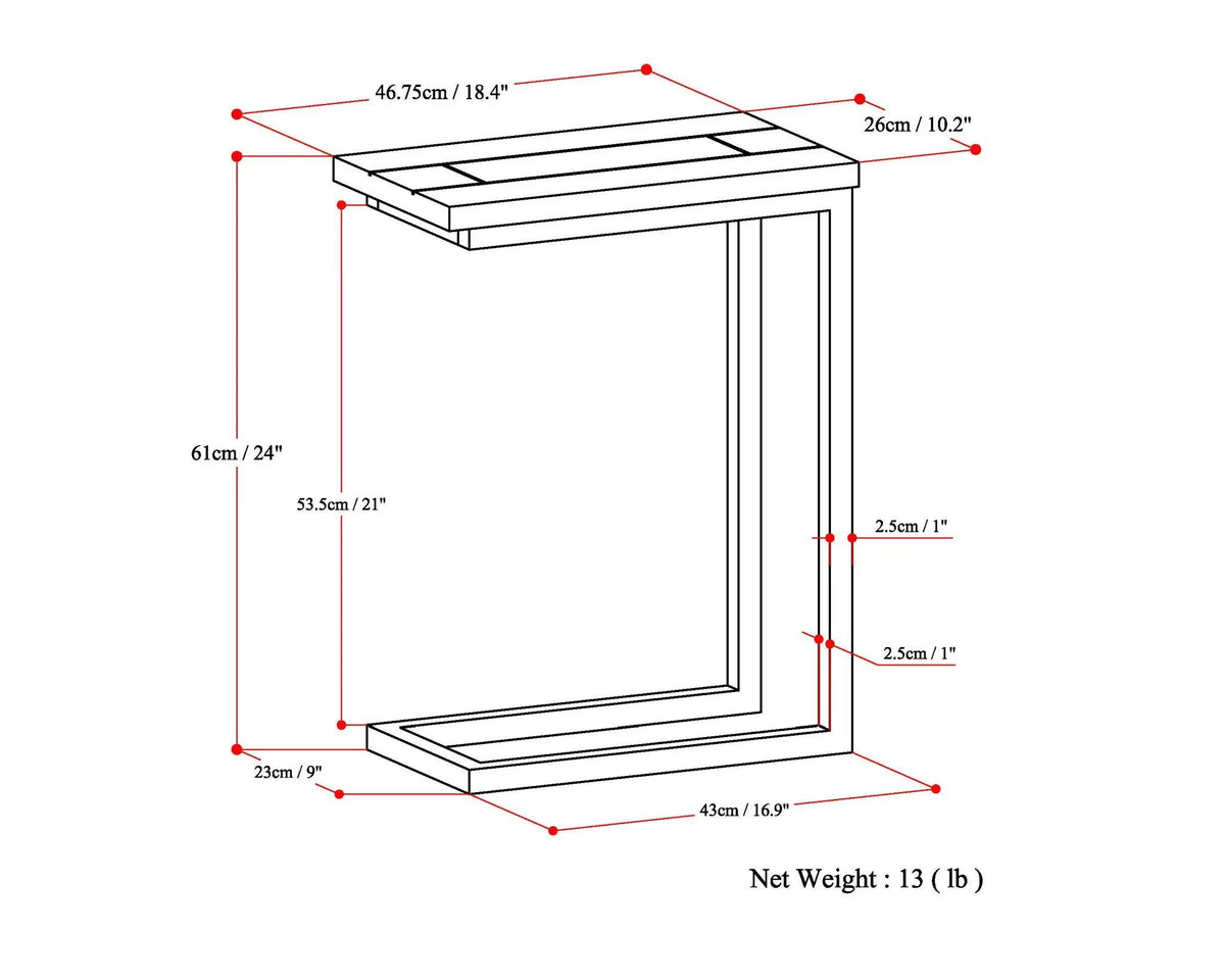 Skyler C-Shaped Side Table | Handcrafted | Powder-Coated Metal Base | Slide-Under Design
