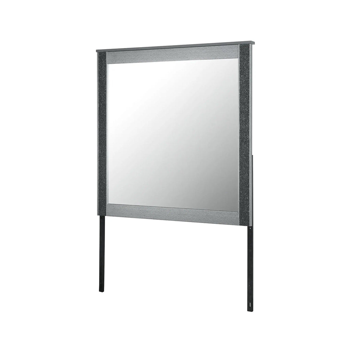 Lorenzo Large Scale Mirror With Sleek Frame And Glittered Detailing | 42.13 x 2.36 x 42.32 in | Wood | Silver
