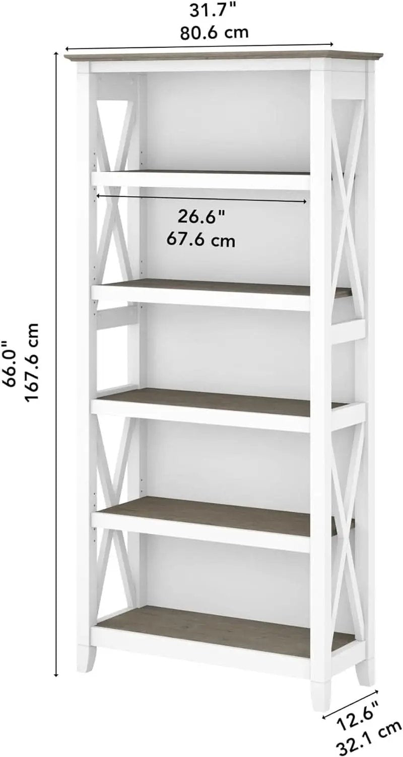 Bush Furniture Key West 66 Inch Bookcase Shiplap Gray White from PriceLows™