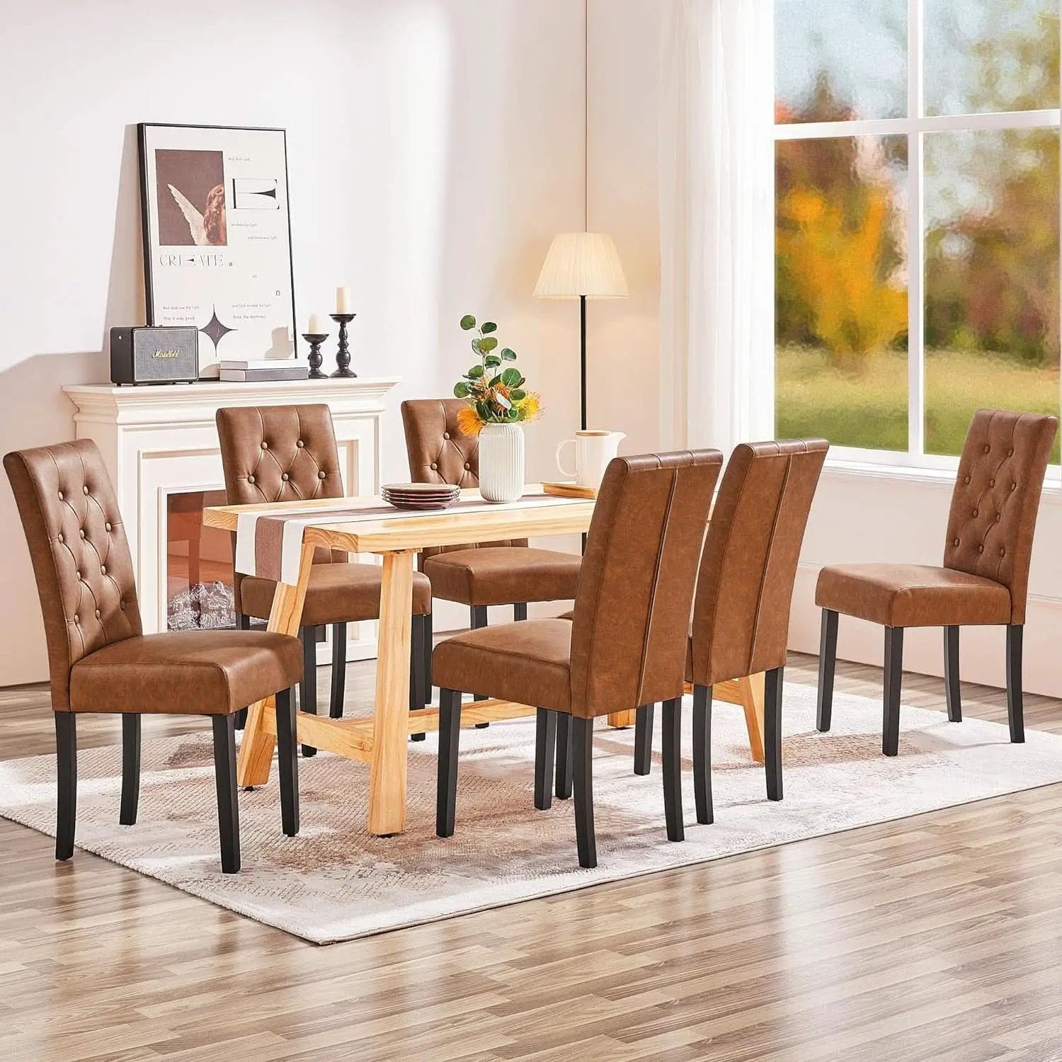 High Back Dining Chairs Set of 2 Retro Brown Parsons from PriceLows™