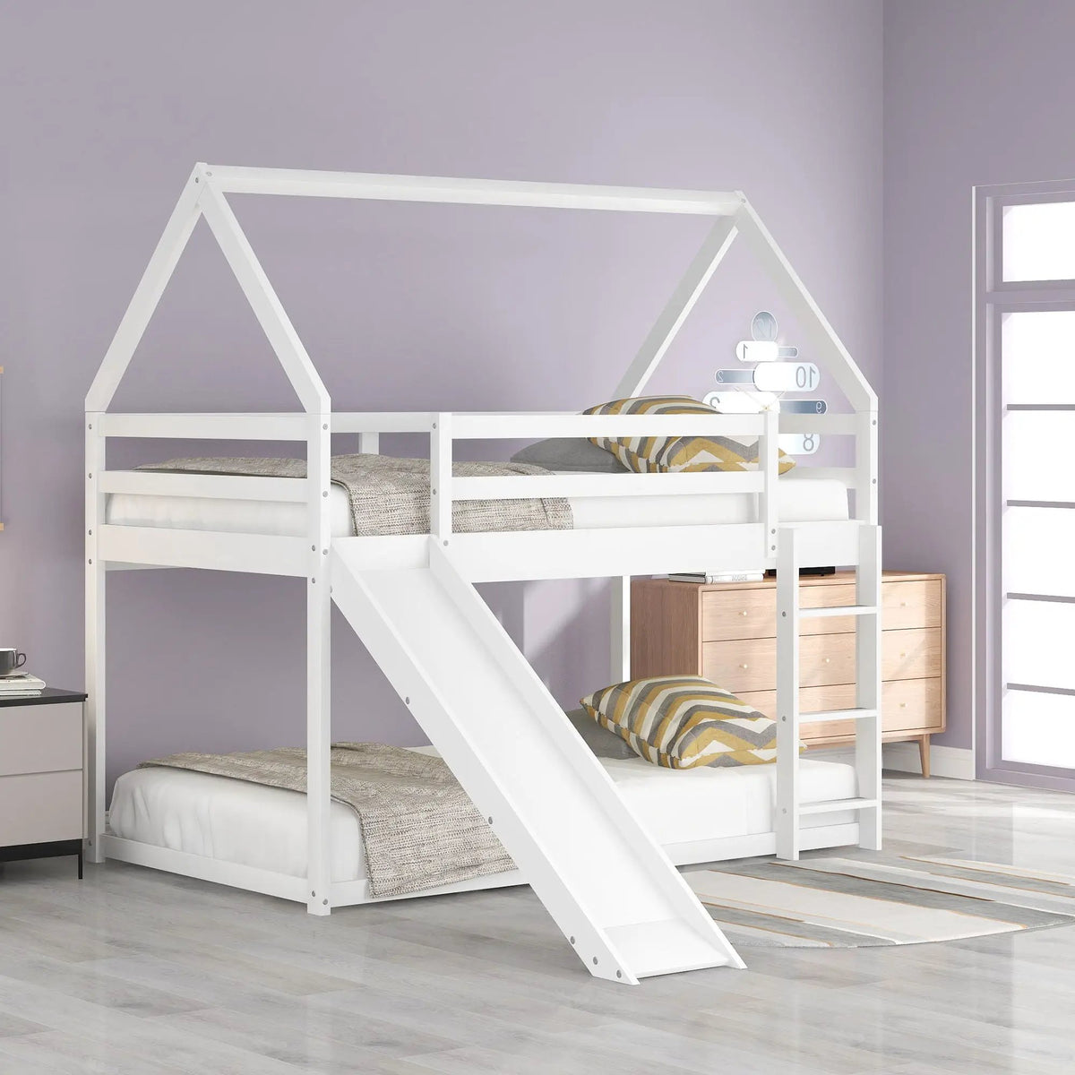 House Shape Bunk Bed | Integrated Slide | Safety Ladder | Youth